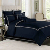3 Pcs Baratta Stitch Duvet Set - Navy Blue & White